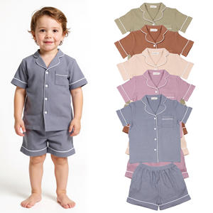 Vêtements de nuit pour enfants en coton de luxe avec logo personnalisé Pyjamas pour bébés enfants gaufrés Pyjamas confortables de vêtements pour enfants pour l'été - Product Image 1