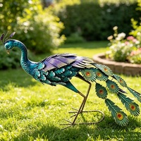Sculptures d'oiseaux résistantes aux intempéries, fabriquées à la main, statue de paon en métal pour jardin, patio, pelouse, ornement
