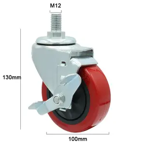 6202 einzelne kugellager-rollen 4 zoll industrie schwerlast pvc rot drehbare rollenräder mit bremse 100 mm