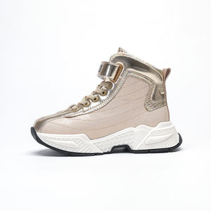 Fabricante de calçados infantis Personalizado Meninas Inverno Botas Novo Algodão Quente Zip Iluminado High-top Inglês Estilo PU Botas De Couro - Product Image 3