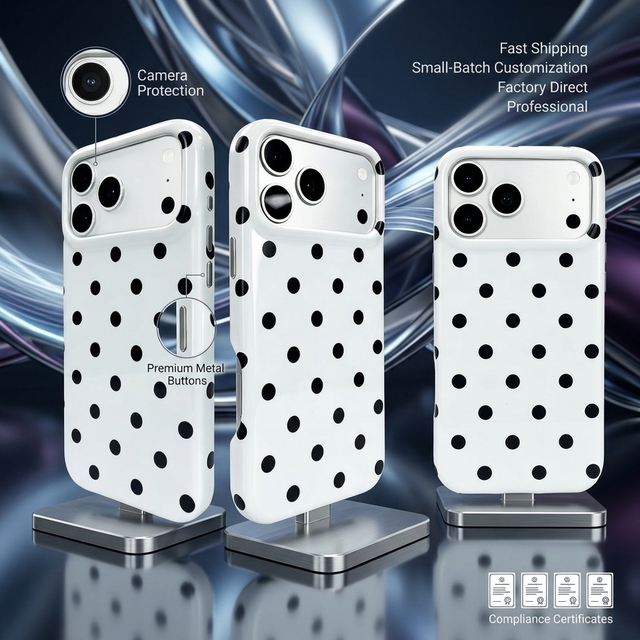 Polka Dot Hard Case with Premium Independent Metal Buttons & Raised Full Camera Protection for iPhone 17 Pro Max