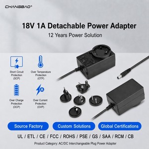 อะแดปเตอร์แปลงไฟแบบถอดได้ 18V 1A 18W PSU สำหรับลำโพงเราเตอร์เสียง <span class=keywords><strong>9V</strong></span> <span class=keywords><strong>1000mA</strong></span> <span class=keywords><strong>AC</strong></span> DC อะแดปเตอร์จ่ายไฟแบบเปลี่ยนได้ - Product Image 1