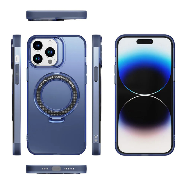 Shockproof Translucent Back Slim Protective Phone Case with Magnetic Stand for iphone 12 13 14 15 Plus 16 Pro Max PC case