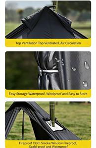 Tente pyramidale en toile premium imperméable et respirante avec cheminée <span class=keywords><strong>centrale</strong></span> pour le glamping quatre saisons et le camping d'hiver - Product Image 5