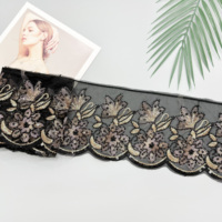 Bordure en dentelle florale brodée à sequins dorés, garniture en maille pour Abaya, Qatari, et décoration des ourlets des manches de vêtements malaisiens