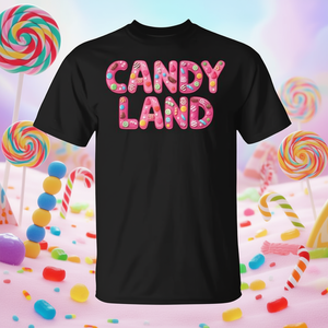 แคนดี้แลนด์ เรโทร โลโก้เสื้อยืดลายลูกกวาดน่ารักสีดำสำหรับผู้ใหญ่ทุกเพศทุกวัย - Product Image 3