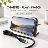 Câble de charge USB-C 240W pour gaming avec support de téléphone pliable PD3.1 5A E-Marker en nylon tressé – Vente en gros