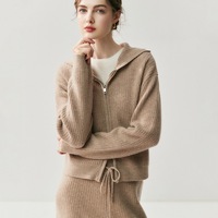 Ensemble en cachemire pour femmes, cardigan à capuche en tricot à double fermeture éclair personnalisé et pantalon large épaissi, ensemble en cachemire mélangé pour l'hiver