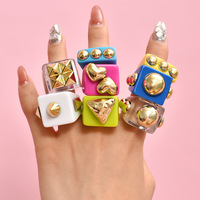 D1030 Bague de doigt tendance en résine colorée arc-en-ciel, géométrique carrée en lucite, style punk, pour femmes et hommes, accessoires de bijoux