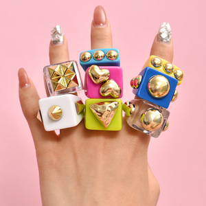 Anillo de Dedo D1030 de Resina Colorida con Diseño Geométrico Cuadrado, Estilo <span class=keywords><strong>Punk</strong></span>, para Hombre y Mujer, Accesorios de Joyería - Product Image 1