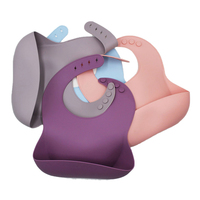 Bán Buôn Động Vật Không Thấm Nước Silicone Mềm Bib Với Catcher 2 Gói Và Đồng Bằng Bé Silicone Bib In Set