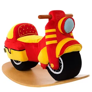 Yeni tasarım peluş motosiklet şekli büyük ahşap denge oyuncak premium ahşap sallanan at