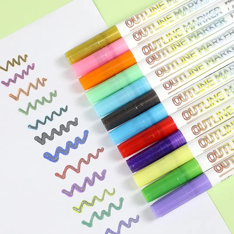 12 24pc Colors Outline Marker Double Line Silver Outline Paint Markers Pen For Gift Card Writing Drawing DIY