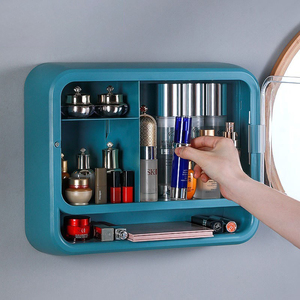Organisateur de maquillage mural sans perçage Sesame, boîte de rangement divisée en plastique transparent imperméable - Product Image 6