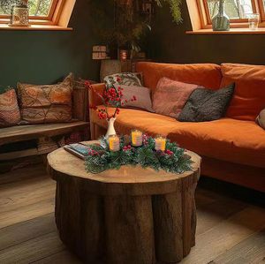 Centre de <span class=keywords><strong>table</strong></span> de Noël en pin avec 3 bougeoirs, décorations de <span class=keywords><strong>table</strong></span> avec pommes de pin, baies rouges et verdure floquée <span class=keywords><strong>pour</strong></span> salle à manger et cheminée - Product Image 3