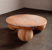 Table à thé en marbre de travertin au design moderne, table basse de luxe avec base à boule