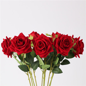 Bouquet de roses artificielles en velours Wen Hope, fleurs en soie, rouge, décoration d'intérieur, arrangement floral, accessoires de mariage - Product Image 1