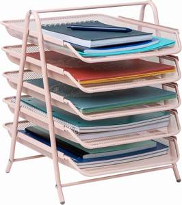 Metal Desk Organizer with 5 Sliding <b>Trays</b> for Letters and <b>Files</b> Holder 5 Tier Paper <b>Tray</b> Desktop <b>File</b> Storage Office Pink - Product Image 1