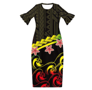 Vestido de talla grande para mujer, prenda de vestir, estilo Samoan, polinesiano, Puletasi, granate, informal, floral, XXXXL talla grande, venta al por mayor - Product Image 5