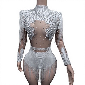 Sexy Performance Dance Rhinestones <strong>Sequins</strong> Tassel <strong>Bodysuit</strong> for Women Costume Singer Dancer Stage Wear Sparkly Birthday Outfit - Product Image 1