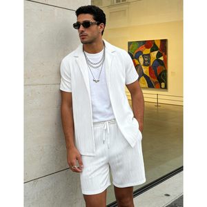 Conjunto de Camisa de Manga Corta y Pantalones Cortos de 2 Piezas para Hombre FOXA, Atuendo Casual de Verano para la Playa, Tejido de Algodón Transpirable - Product Image 4