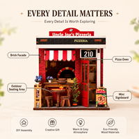 Kit de Modélisation Créatif en Bois DIY Maison de Pizzeria Miniature, Jouet Artisanat 3D à Assembler, Cadeau d'Anniversaire pour Adultes et Enfants
