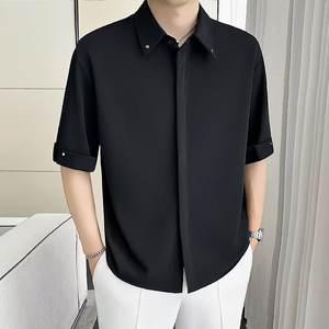 <span class=keywords><strong>Camicia</strong></span> Estiva di Alta Qualità per Uomo, Senza Bisogno di Stiratura, in <span class=keywords><strong>Seta</strong></span> Ghiacciata Sottile, Manica Corta, Modello a Cinque Mezze Maniche - Product Image 4