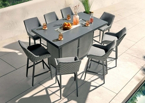 Tuinmeubelen Patio 9 Stuks Roestbestendig Aluminium Dinerset Met Kussen Buiten Vuurplaats Tafels En 8 Stoelen Set Metaal