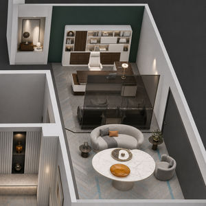 Innenarchitektur-Zeichnungen 3D-Grundriss-Rendering Glas-Trennwand Holz-Arbeitsplatz Möbel-Layout-Schema für Büro-Renovierung - Product Image 4