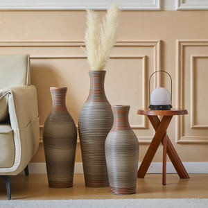 Juego de 3 Jarrones de Piso de Ratán de PVC Tejidos a Mano, Ratán de Imitación Hecho a Mano para Decoración de Casa de Campo, Jarrones Decorativos Marrones para - Product Image 5