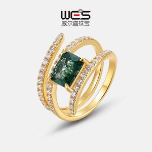 18 Karat vergoldet 925 Sterling Silber Cz Diamant Grün Moos Achat Half Wrap Pave Frauen Gelbgold <span class=keywords><strong>Ring</strong></span> - Product Image 2