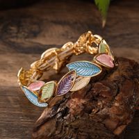 Nouvel Arrivage Bracelet Élastique Vintage en Alliage de Zinc Émaillé, Motif Feuille Géométrique, Simple, Frais, Irrégulier, Accessoire de Main Délicat