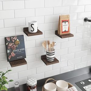 Juego de 4 estantes flotantes de madera rústica 5X5 pulgadas, estantes pequeños tallados montados en la pared para dormitorio, sala de estar, baño, decoración para maceta - Product Image 5