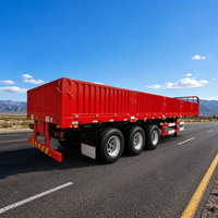Semi-Trailer Dinding Samping Baja 4-Aksel Tahan Lama dengan Kapasitas Muatan 50000kg Warna Merah Trailer Truk Tahan Lama dari Cina