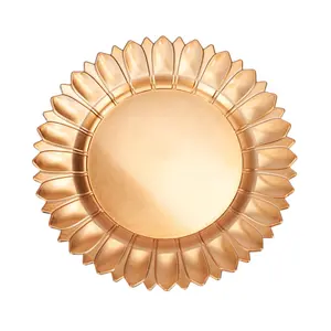 Elegant Sunflower Shape Gold Beaded Like Mirror Custom Design Gold Rim Charger Plates Plastic