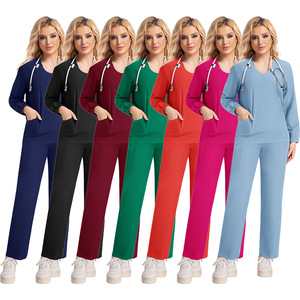 Korean Style Scrub Suit Set Long Sleeve Unisex Hospital Uniform Moisture Wicking Knitted Split Set - Product Image 3