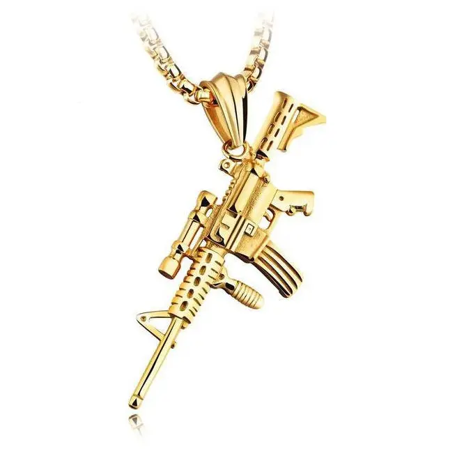 M4A1 Golden Color Gun Shaped Pendant Punk Gun Army Style Male Weapons Necklace For Men corrente masculina Jewelry