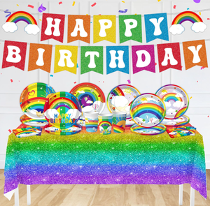 Ensemble <span class=keywords><strong>de</strong></span> vaisselle jetable sur le thème <span class=keywords><strong>de</strong></span> l'arc-en-ciel, assiettes, gobelets, serviettes, nappe, bannière, guirlande pour fête d'anniversaire <span class=keywords><strong>de</strong></span> garçon ou <span class=keywords><strong>de</strong></span> fille - Product Image 2