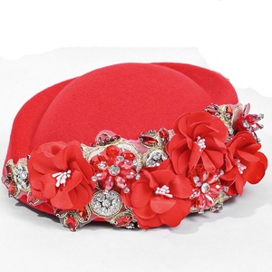 Béret pour <span class=keywords><strong>femme</strong></span> de style britannique vintage, fait main, orné de fleurs <span class=keywords><strong>et</strong></span> de diamants, chapeau d'<span class=keywords><strong>h</strong></span>ôtesse de l'air - Product Image 4