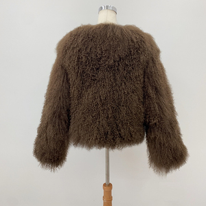 <span class=keywords><strong>Manteau</strong></span> de fourrure d'agneau du Tibet bouclé à col rond en peau courte de couleur personnalisée <span class=keywords><strong>manteau</strong></span> de fourrure mongole véritable pour femmes - Product Image 6