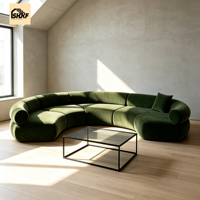 Sofá Curvo Moderno de Mediados de Siglo, Sofá Seccional Modular Tapizado en Tela con Estructura de Madera Sólida para Sala de Estar de Apartamento
