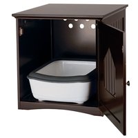 Enclos pour litière de chat en bois avec porte en forme de maison, armoire de toilette cachée pour animaux de compagnie pour salle de bain, finition brun foncé