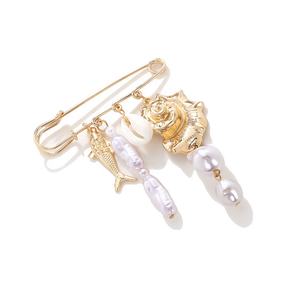 Broche de Concha de Caracola Dorada <span class=keywords><strong>con</strong></span> Borla y Cadena, Pin de Fijación para Cintura, para Mujer, de Lujo, para Eventos y Fiestas, de Aleación <span class=keywords><strong>con</strong></span> Perlas - Product Image 4