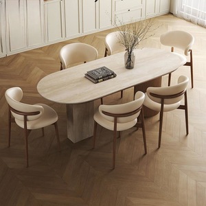 Table à manger ovale en travertin avec pieds en colonne romaine, structure stable pour salle à manger - Product Image 3