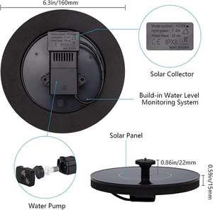 Mini Pompe de Fontaine à Eau Solaire Flottante Étanche 7V, 1.4W pour Bain d'Oiseaux, Jardin, Piscine, Paysage - Product Image 5