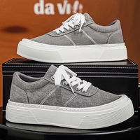 Chaussures décontractées pour hommes en toile noire à plateforme, antidérapantes, à semelle épaisse, à lacets, confortables pour un usage quotidien