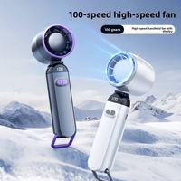 Ventilador de Mano Turbo de 100 Velocidades Ajustables, Pantalla LCD Digital, Mini Ventilador de Refrigeración Portátil Recargable con Soporte Plegable