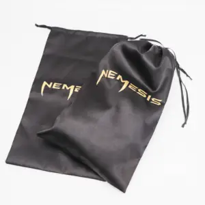 Satin Handled Dust Bag for Handbag Custom Printing Logo Black Drawstring Bag Silk Bag Packaging
