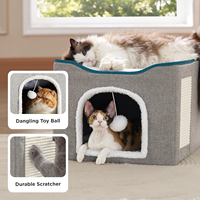 Grande tanière pliable pour chat d'intérieur avec boule moelleuse et griffoir