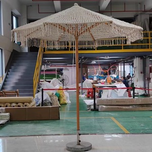Parasol de jardin extérieur en corde de coton tressée fait main, avec pompons, pour terrasse, parasol de soleil ajouré, décoration paysagère - Product Image 5